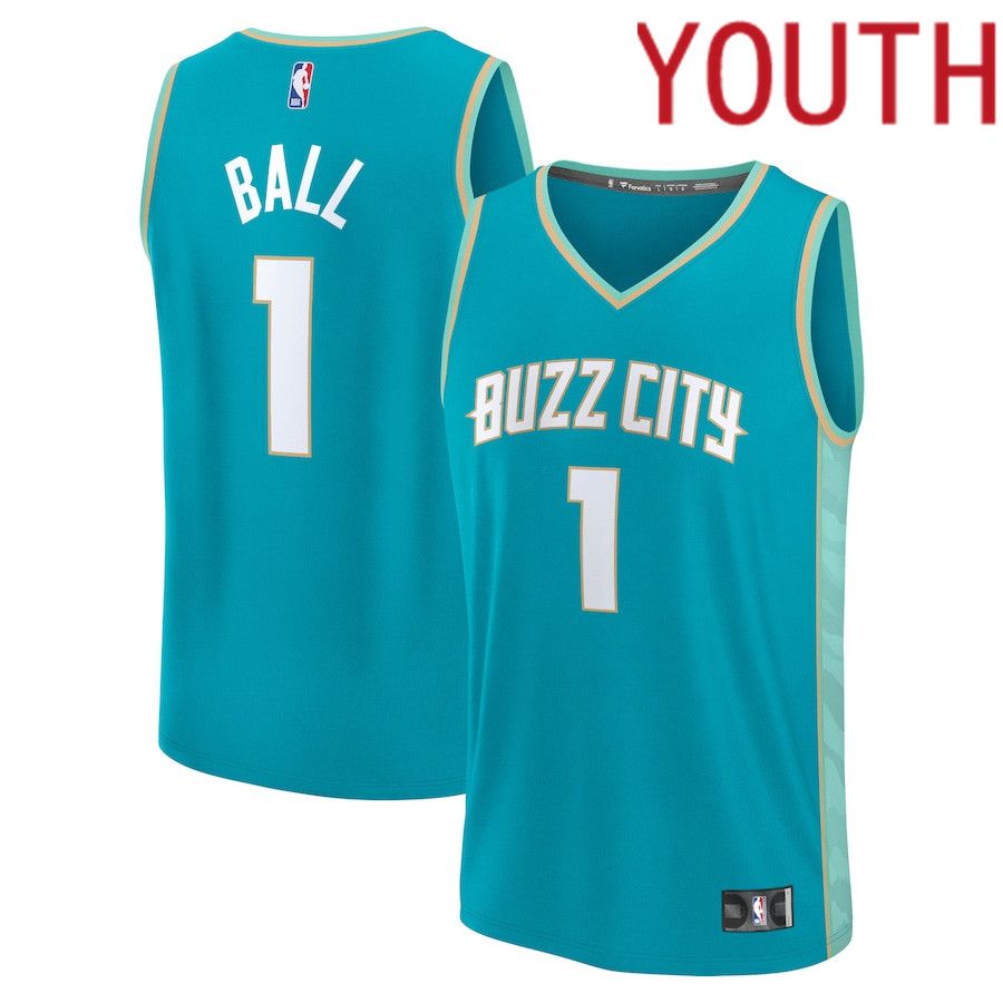 Youth Charlotte Hornets #1 LaMelo Ball Fanatics Branded Teal City Edition 2023-24 Fast Break NBA Jersey->los angeles lakers->NBA Jersey